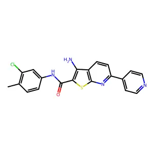 3-amino-N-(3-chloro-4-methylphenyl)-6-pyridin-4-ylthieno[2,3-b]pyridine-2-carboxamide structure
