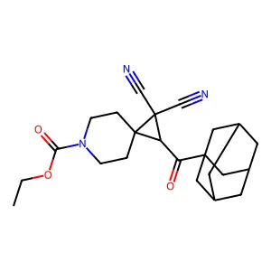 Ethyl 2-(adamantanylcarbonyl)-1,1-dicyano-6-azaspiro[2.5]octane-6-carboxylate structure