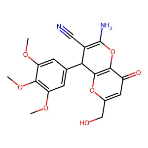 2-amino-6-(hydroxymethyl)-8-oxo-4-(3,4,5-trimethoxyphenyl)-4,8-dihydropyrano[3,2-b]pyran-3-carbonitrile structure