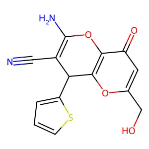 2-amino-6-(hydroxymethyl)-8-oxo-4-(2-thienyl)-4,8-dihydropyrano[3,2-b]pyran-3-carbonitrile structure