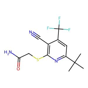 2-((6-(Tert-butyl)-3-cyano-4-(trifluoromethyl)pyridin-2-yl)thio)acetamide structure