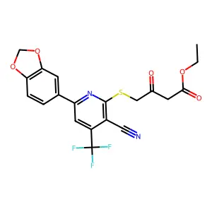 ethyl 4-{[6-(1,3-benzodioxol-5-yl)-3-cyano-4-(trifluoromethyl)-2-pyridinyl]sulfanyl}-3-oxobutanoate structure