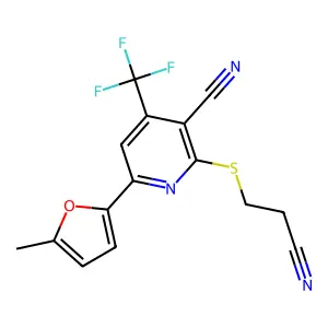 2-[(2-Cyanoethyl)thio]-6-(5-methyl-2-furyl)-4-(trifluoromethyl)nicotinonitrile structure