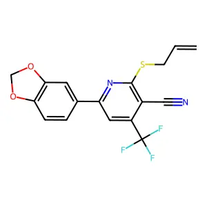 2-(Allylsulfanyl)-6-(1,3-benzodioxol-5-yl)-4-(trifluoromethyl)nicotinonitrile structure