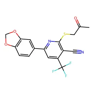 6-(2H-1,3-benzodioxol-5-yl)-2-[(2-oxopropyl)sulfanyl]-4-(trifluoromethyl)pyridine-3-carbonitrile structure