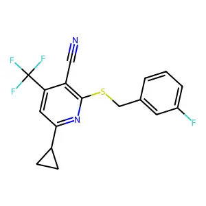 6-Cyclopropyl-2-[(3-fluorobenzyl)sulfanyl]-4-(trifluoromethyl)nicotinonitrile structure