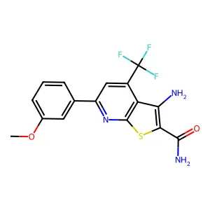 3-amino-6-(3-methoxyphenyl)-4-(trifluoromethyl)thieno[2,3-b]pyridine-2-carboxamide structure