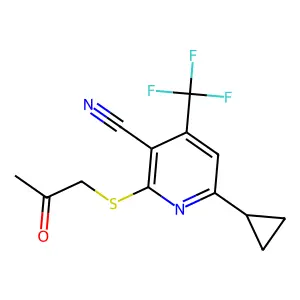6-Cyclopropyl-2-[(2-oxopropyl)sulfanyl]-4-(trifluoromethyl)nicotinonitrile structure