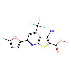 methyl 3-amino-6-(5-methylfuran-2-yl)-4-(trifluoromethyl)thieno[2,3-b]pyridine-2-carboxylate structure