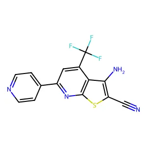 3-Amino-6-(pyridin-4-yl)-4-(trifluoromethyl)thieno[2,3-b]pyridine-2-carbonitrile structure