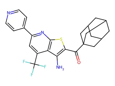 2-(adamantane-1-carbonyl)-6-(pyridin-4-yl)-4-(trifluoromethyl)thieno[2,3-b]pyridin-3-amine structure