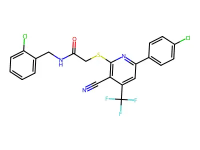 N-(2-chlorobenzyl)-2-{[6-(4-chlorophenyl)-3-cyano-4-(trifluoromethyl)-2-pyridinyl]sulfanyl}acetamide structure