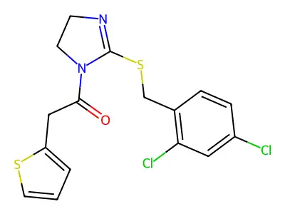 1-(2-{[(2,4-Dichlorophenyl)methyl]sulfanyl}-4,5-dihydro-1H-imidazol-1-yl)-2-(thiophen-2-yl)ethan-1-one structure