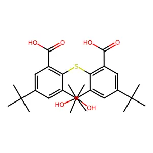 5-tert-butyl-2-[4-tert-butyl-2-carboxy-6-(2-hydroxypropan-2-yl)phenyl]sulfanyl-3-(2-hydroxypropan-2-yl)benzoic acid structure