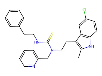 1-[2-(5-chloro-2-methyl-1H-indol-3-yl)ethyl]-3-phenethyl-1-(pyridin-2-ylmethyl)thiourea structure