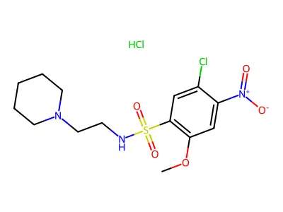 Benzenesulfonamide, 5-chloro-2-methoxy-4-nitro-N-(2-(1-piperidinyl)ethyl)-, monohydrochloride structure