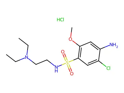 Benzenesulfonamide, 4-amino-5-chloro-N-(2-(diethylamino)ethyl)-2-methoxy-, monohydrochloride structure