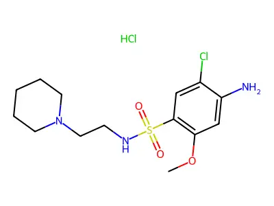 Benzenesulfonamide, 4-amino-5-chloro-2-methoxy-N-(2-(1-piperidinyl)ethyl)-, monohydrochloride structure