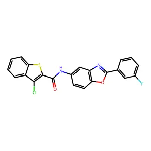 3-chloro-N-[2-(3-fluorophenyl)-1,3-benzoxazol-5-yl]-1-benzothiophene-2-carboxamide structure