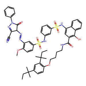 2-Naphthalenecarboxamide, N-(4-(2,4-bis(1,1-dimethylpropyl)phenoxy)butyl)-4-(((3-(((3-(2-(3-cyano-4,5-dihydro-5-oxo-1-phenyl-1H-pyrazol-4-yl)diazenyl)-4-methoxyphenyl)sulfonyl)amino)phenyl)sulfonyl)amino)-1-hydroxy- structure