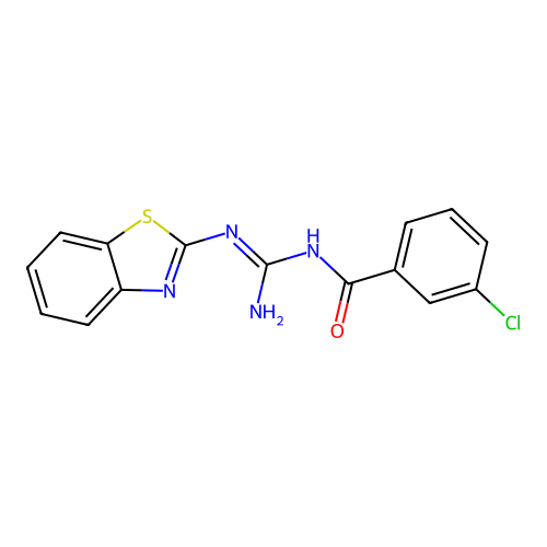 N-[amino(1,3-benzothiazol-2-ylamino)methylene]-3-chlorobenzamide structure