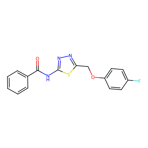N-(5-((4-fluorophenoxy)methyl)-1,3,4-thiadiazol-2-yl)benzamide structure