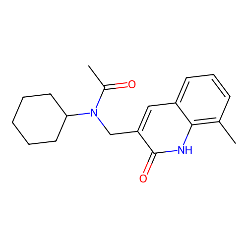 N-cyclohexyl-N-[(8-methyl-2-oxo-1H-quinolin-3-yl)methyl]acetamide structure