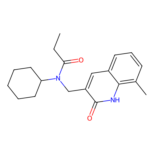 N-cyclohexyl-N-[(8-methyl-2-oxo-1H-quinolin-3-yl)methyl]propanamide structure