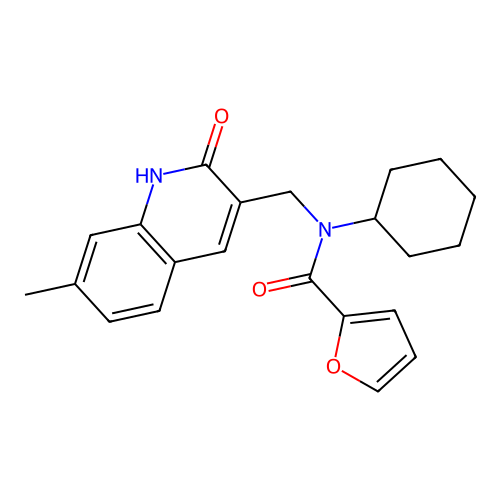 N-cyclohexyl-N-[(7-methyl-2-oxo-1H-quinolin-3-yl)methyl]furan-2-carboxamide structure
