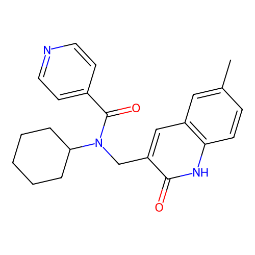 N-cyclohexyl-N-[(6-methyl-2-oxo-1H-quinolin-3-yl)methyl]pyridine-4-carboxamide structure