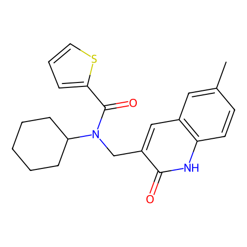 N-cyclohexyl-N-[(6-methyl-2-oxo-1H-quinolin-3-yl)methyl]thiophene-2-carboxamide structure