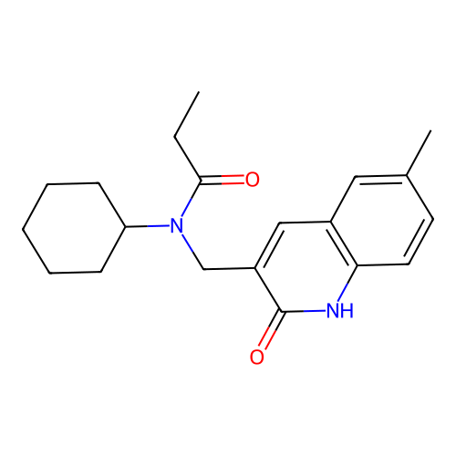 N-cyclohexyl-N-[(6-methyl-2-oxo-1H-quinolin-3-yl)methyl]propanamide structure