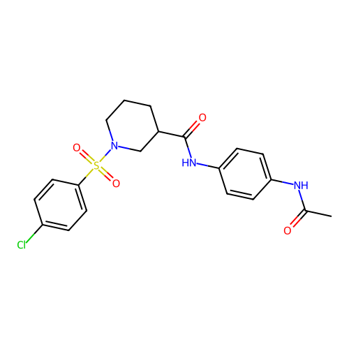 N-[4-(acetylamino)phenyl]-1-[(4-chlorophenyl)sulfonyl]piperidine-3-carboxamide structure