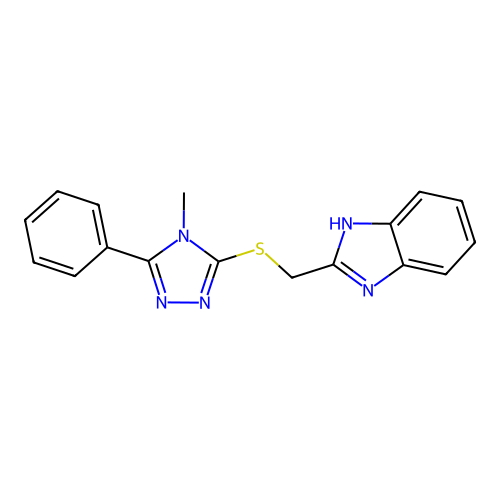 2-{[(4-methyl-5-phenyl-4H-1,2,4-triazol-3-yl)sulfanyl]methyl}-1H-benzimidazole structure