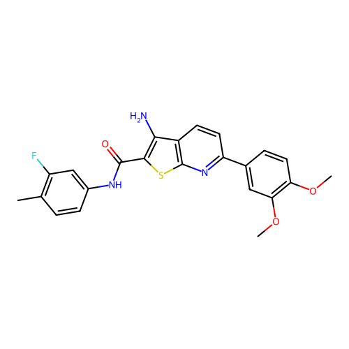 3-amino-6-(3,4-dimethoxyphenyl)-N-(3-fluoro-4-methylphenyl)thieno[2,3-b]pyridine-2-carboxamide structure