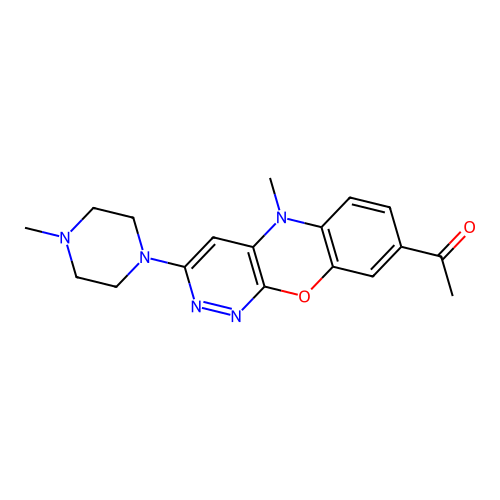 5H-Pyridazino(3,4-b)(1,4)benzoxazine, 7-acetyl-10-methyl-2-(4-methylpiperazin-1-yl)- structure