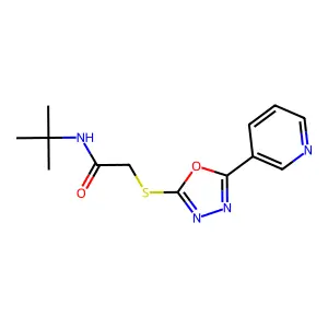 N-tert-butyl-2-{[5-(pyridin-3-yl)-1,3,4-oxadiazol-2-yl]sulfanyl}acetamide structure