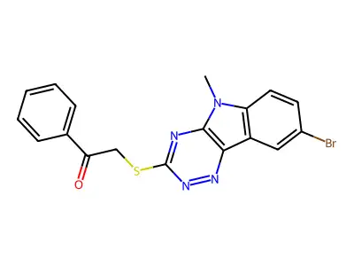 2-[(8-Bromo-5-methyl-5H-1,2,4-triazino[5,6-b]indol-3-yl)thio]-1-phenylethanone structure