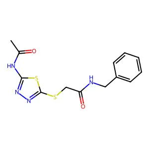 2-((5-acetamido-1,3,4-thiadiazol-2-yl)thio)-N-benzylacetamide structure