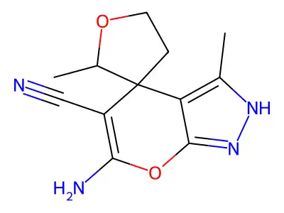 6-amino-2',3-dimethylspiro[2H-pyrano[2,3-c]pyrazole-4,3'-oxolane]-5-carbonitrile structure