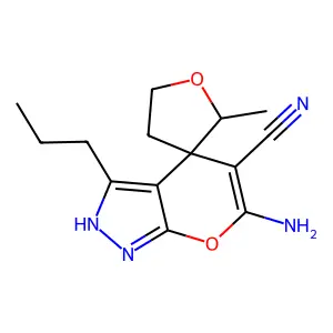 6-amino-2'-methyl-3-propylspiro[2H-pyrano[2,3-c]pyrazole-4,3'-oxolane]-5-carbonitrile structure