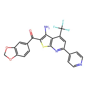 2-(2H-1,3-benzodioxole-5-carbonyl)-6-(pyridin-4-yl)-4-(trifluoromethyl)thieno[2,3-b]pyridin-3-amine structure