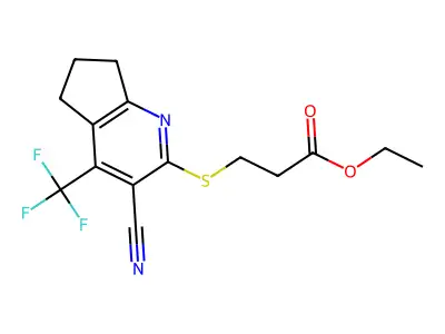 ethyl 3-{[3-cyano-4-(trifluoromethyl)-6,7-dihydro-5H-cyclopenta[b]pyridin-2-yl]thio}propanoate structure