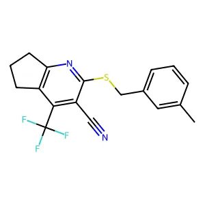 2-[(3-methylbenzyl)sulfanyl]-4-(trifluoromethyl)-6,7-dihydro-5H-cyclopenta[b]pyridine-3-carbonitrile structure
