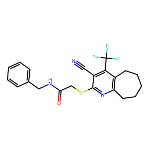 N-benzyl-2-{[3-cyano-4-(trifluoromethyl)-6,7,8,9-tetrahydro-5H-cyclohepta[b]pyridin-2-yl]sulfanyl}acetamide structure