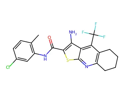 3-amino-N-(5-chloro-2-methylphenyl)-4-(trifluoromethyl)-5,6,7,8-tetrahydrothieno[2,3-b]quinoline-2-carboxamide structure