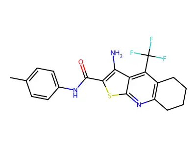 3-amino-N-(4-methylphenyl)-4-(trifluoromethyl)-5,6,7,8-tetrahydrothieno[2,3-b]quinoline-2-carboxamide structure