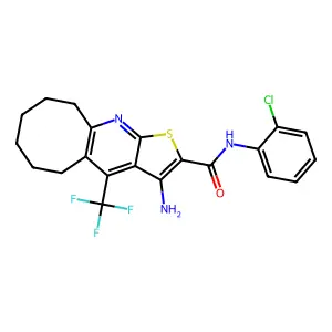 3-amino-N-(2-chlorophenyl)-4-(trifluoromethyl)-5,6,7,8,9,10-hexahydrocycloocta[b]thieno[3,2-e]pyridine-2-carboxamide structure
