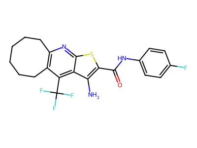 3-amino-N-(4-fluorophenyl)-4-(trifluoromethyl)-5,6,7,8,9,10-hexahydrocycloocta[b]thieno[3,2-e]pyridine-2-carboxamide structure
