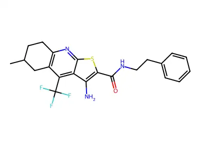3-amino-6-methyl-N-phenethyl-4-(trifluoromethyl)-5,6,7,8-tetrahydrothieno[2,3-b]quinoline-2-carboxamide structure